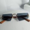 Cartier Rimless Dark Lens Wooden Arm Sunglasses