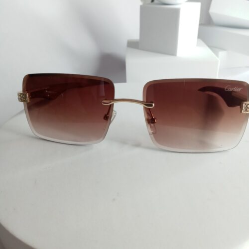 Cartier CA317 Rimless Rectangular Brown Gradient Sunglasses with Gold Accents