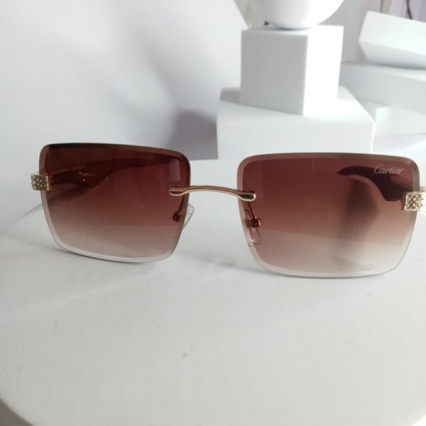 Cartier CA317 Rimless Rectangular Brown Gradient Sunglasses with Gold Accents