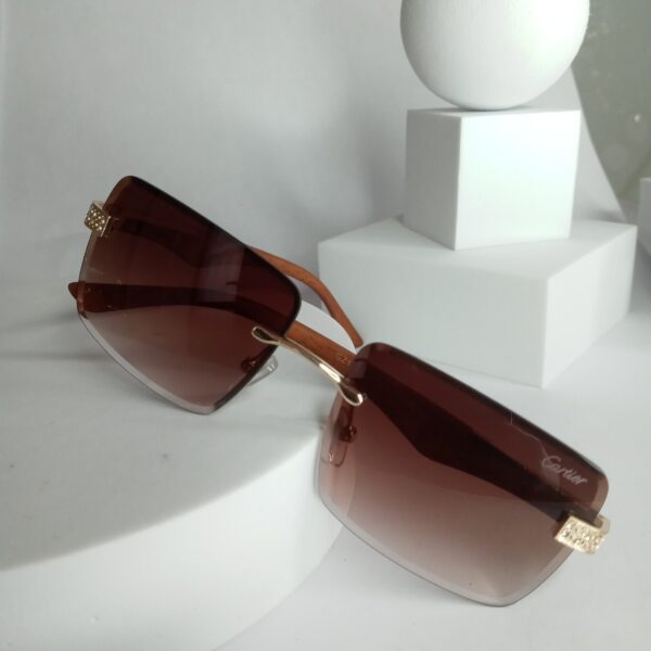 Cartier CA317 Rimless Rectangular Brown Gradient Sunglasses with Gold Accents