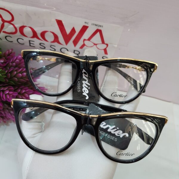 Cartier Cat-Eye Black Gold Thick Frame Women's Glasses