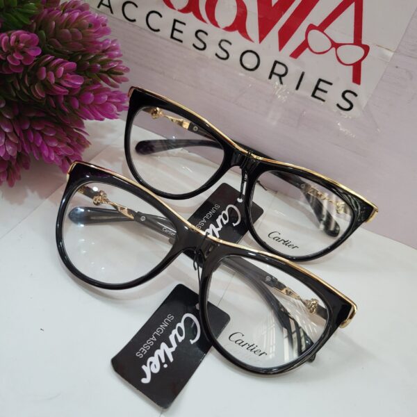 Cartier Cat-Eye Black Gold Thick Frame Women's Glasses