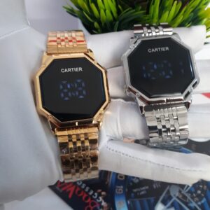 Cartier Octagonal Digital Stainless Steel Watch - Gold Silver