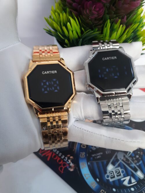 Cartier Octagonal Digital Stainless Steel Watch - Gold  Silver