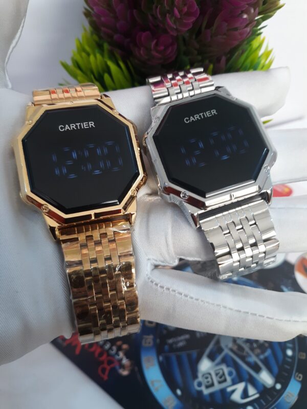 Cartier Octagonal Digital Stainless Steel Watch - Gold  Silver