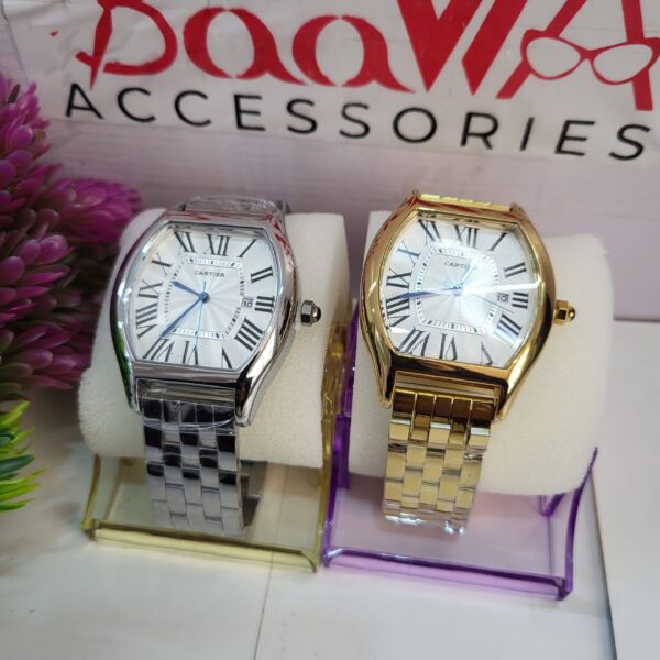 Cartier Tonneau Men's Silver-Tone Swiss Made Watch with Roman Numerals  Date