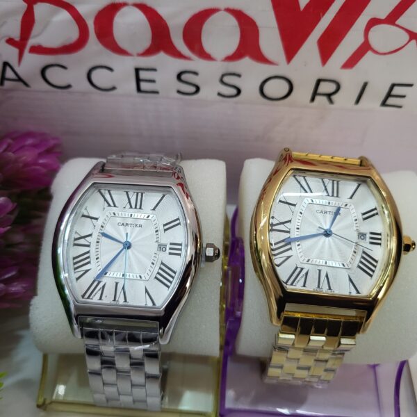 Cartier Tonneau Men's Silver-Tone Swiss Made Watch with Roman Numerals  Date