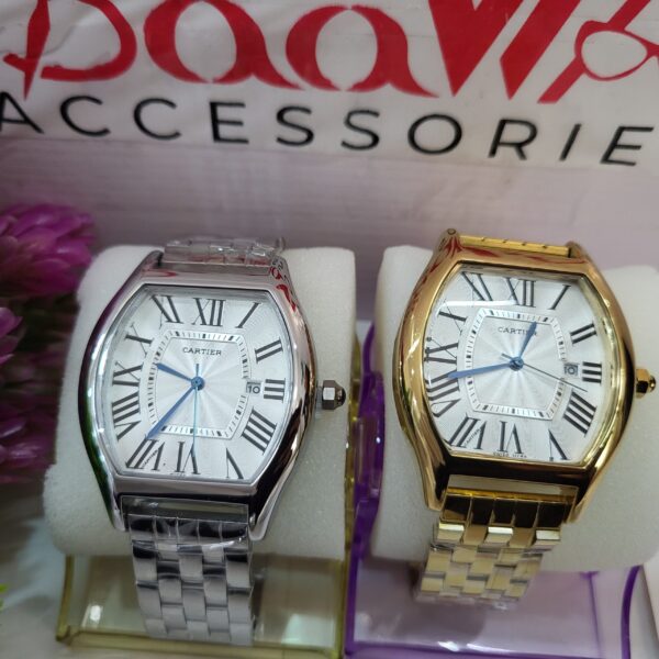 Cartier Tonneau Men's Silver-Tone Swiss Made Watch with Roman Numerals  Date