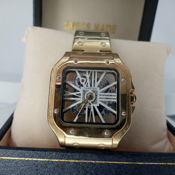 Cartier Santos Skeleton Gold-Plated Automatic Men's Luxury Watch
