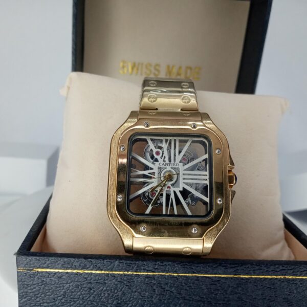 Cartier Santos Skeleton Gold-Plated Automatic Men's Luxury Watch