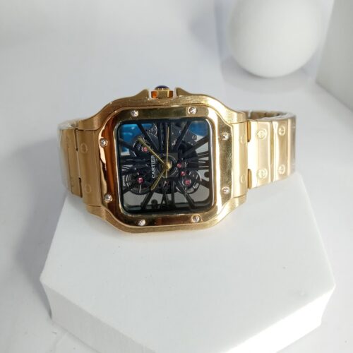 Cartier Santos Skeleton Gold-Plated Automatic Men's Luxury Watch