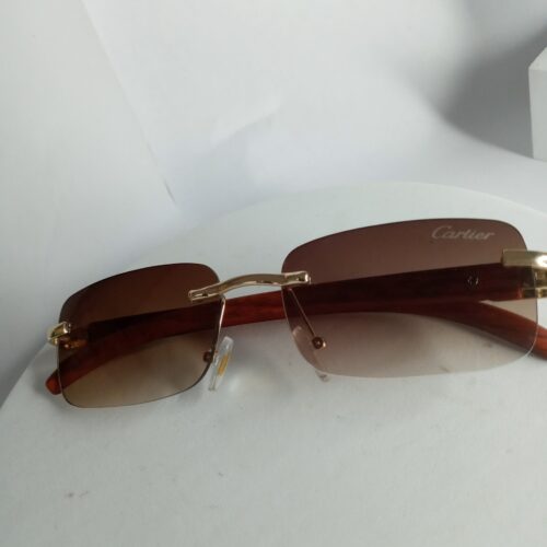 Cartier Men's Rimless Wooden Frame Sunglasses with Brown Gradient Lenses