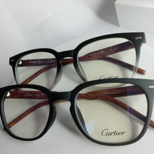 Cartier CA338 Gradient Square Eyeglasses with Wood Temples