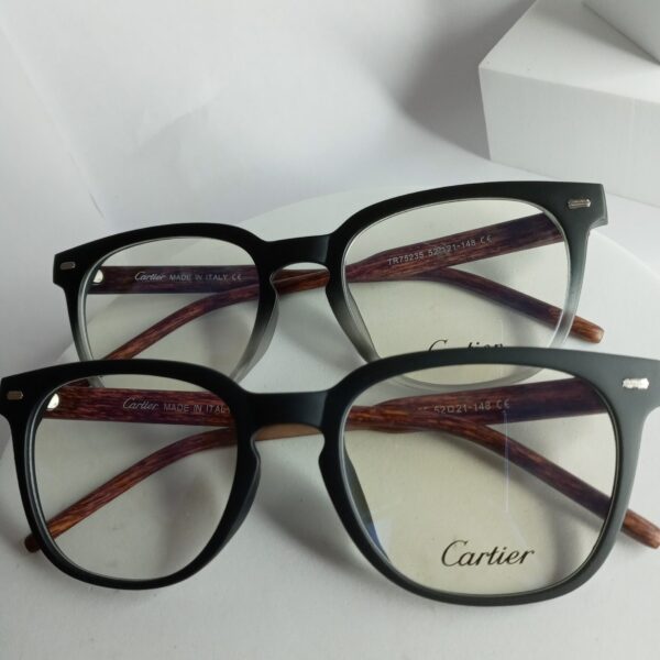 Cartier CA338 Gradient Square Eyeglasses with Wood Temples