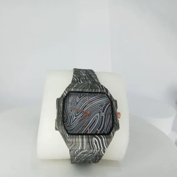Casio Octagonal Blue Geometric Patterned Analog Watch with Date Display