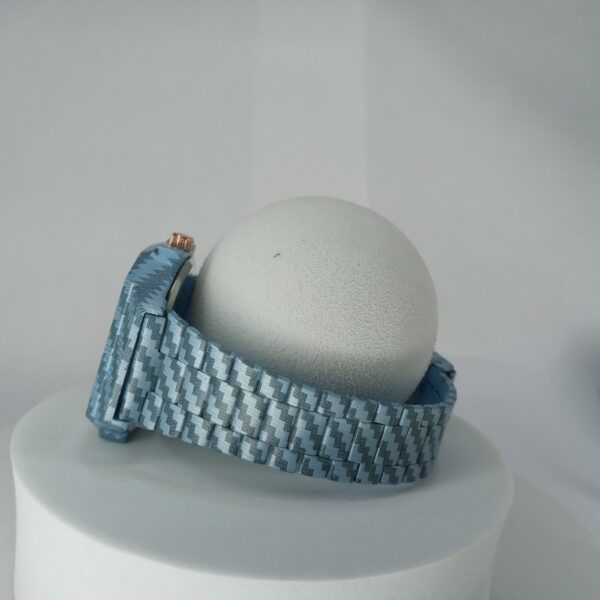 Casio Octagonal Blue Geometric Patterned Analog Watch with Date Display