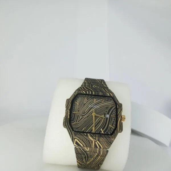 Casio Octagonal Blue Geometric Patterned Analog Watch with Date Display