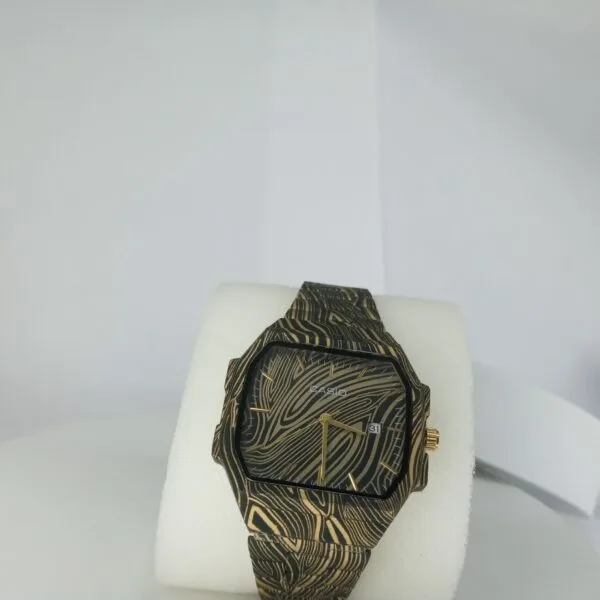 Casio Octagonal Blue Geometric Patterned Analog Watch with Date Display