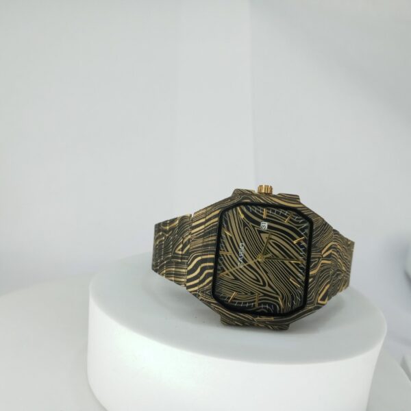 Casio Octagonal Blue Geometric Patterned Analog Watch with Date Display