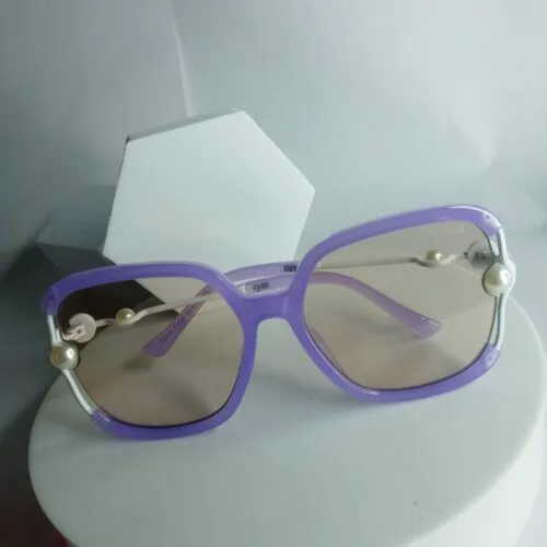 Chanel Women's Oversized Purple Pearl Accent Sunglasses