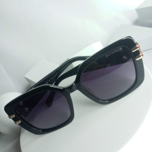 Chanel Black Square Sunglasses with Gold Double Dots CH57
