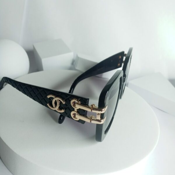 Chanel Black Square Sunglasses with Gold Double Dots CH57