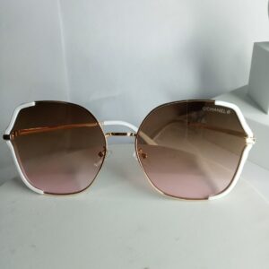 Chanel Women's Oversized Hexagonal Gold Frame Sunglasses with White Accent
