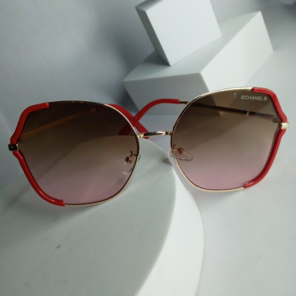 Chanel Women's Oversized Hexagonal Gold Frame Sunglasses with White Accent