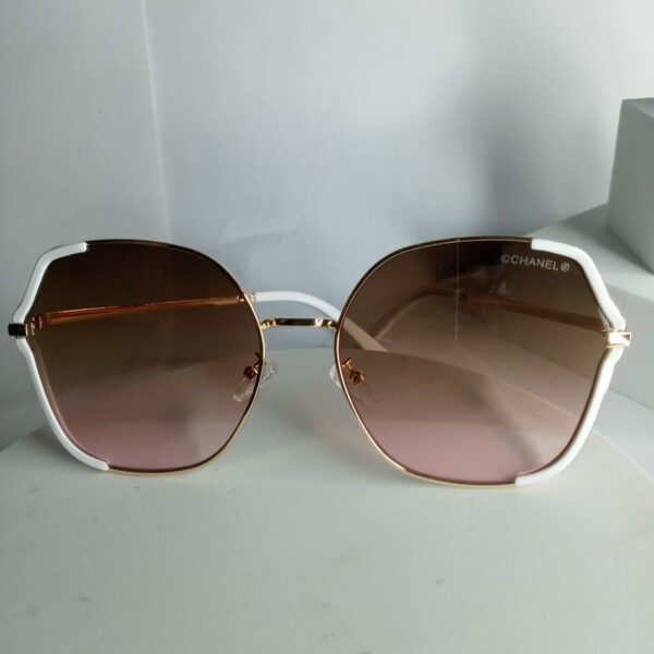 Chanel Women's Oversized Hexagonal Gold Frame Sunglasses with White Accent