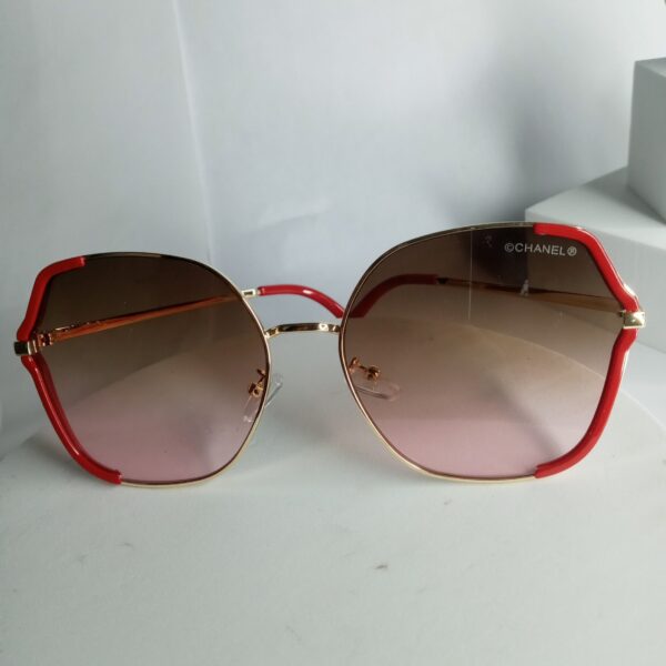 Chanel Women's Oversized Hexagonal Gold Frame Sunglasses with White Accent