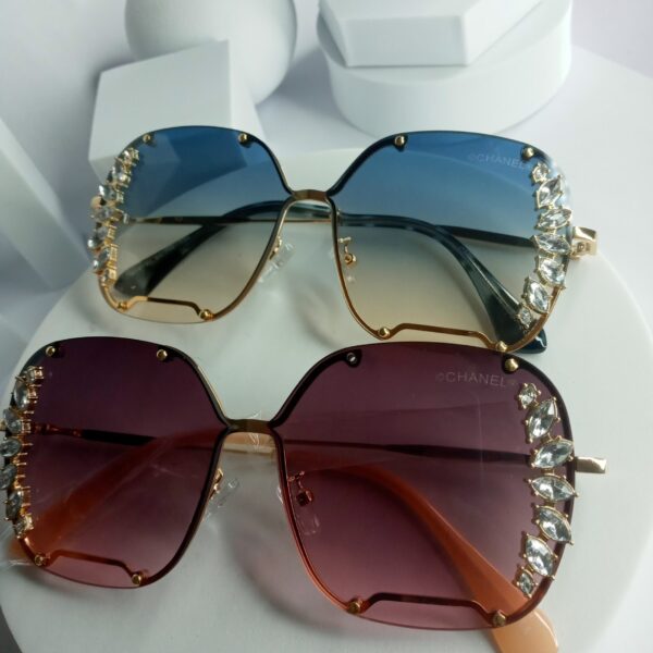Chanel Oversized Gradient Pink Blue Rhinestone Sunglasses