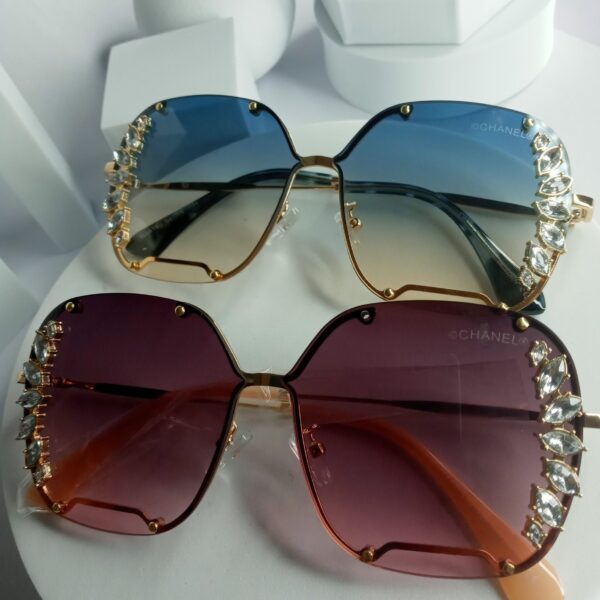 Chanel Oversized Gradient Pink Blue Rhinestone Sunglasses