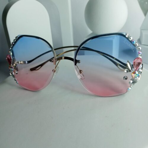 Chanel Oversized Gradient Pink Blue Rhinestone Sunglasses