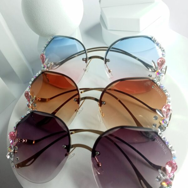 Chanel Oversized Gradient Pink Blue Rhinestone Sunglasses