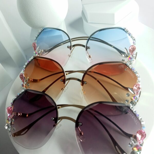 Chanel Oversized Gradient Pink Blue Rhinestone Sunglasses