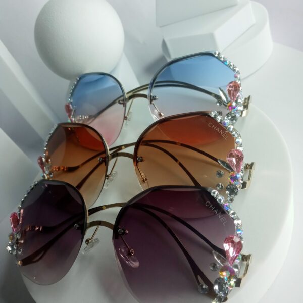 Chanel Oversized Gradient Pink Blue Rhinestone Sunglasses