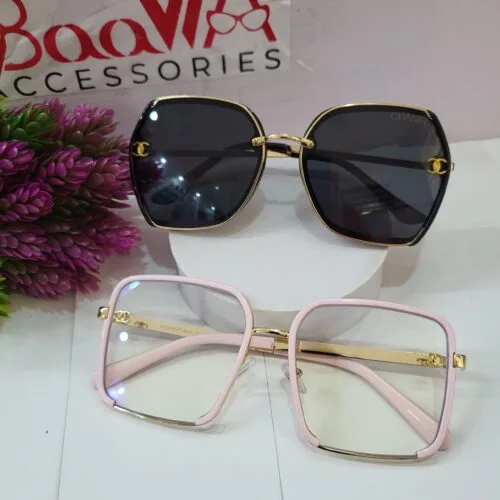 Chanel Squared Thin Frame Eyeglasses Sunglasses Duo