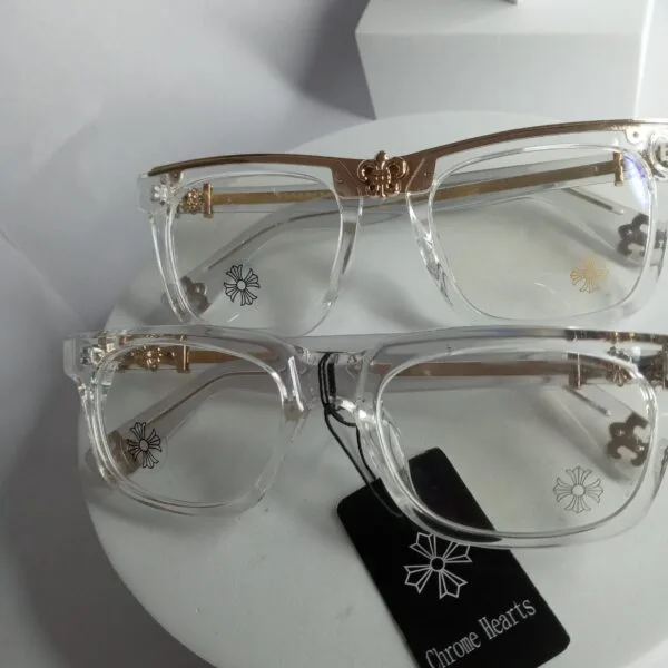 Chrome Hearts CH87 Clear Frame Blue Light Filter Glasses with Gold Accents