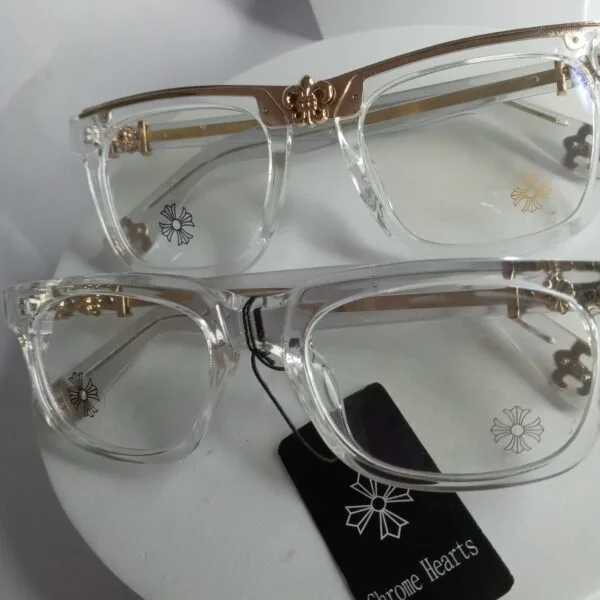 Chrome Hearts CH87 Clear Frame Blue Light Filter Glasses with Gold Accents