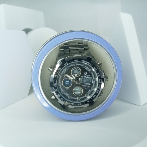Quamer Men's Stainless Steel Digital-Analog Dual Time Chronograph Sport Watch