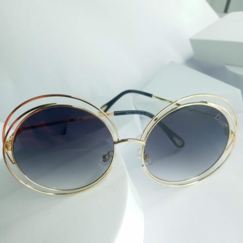 Dior Oversized Round Gold Frame Women's Sunglasses DR17