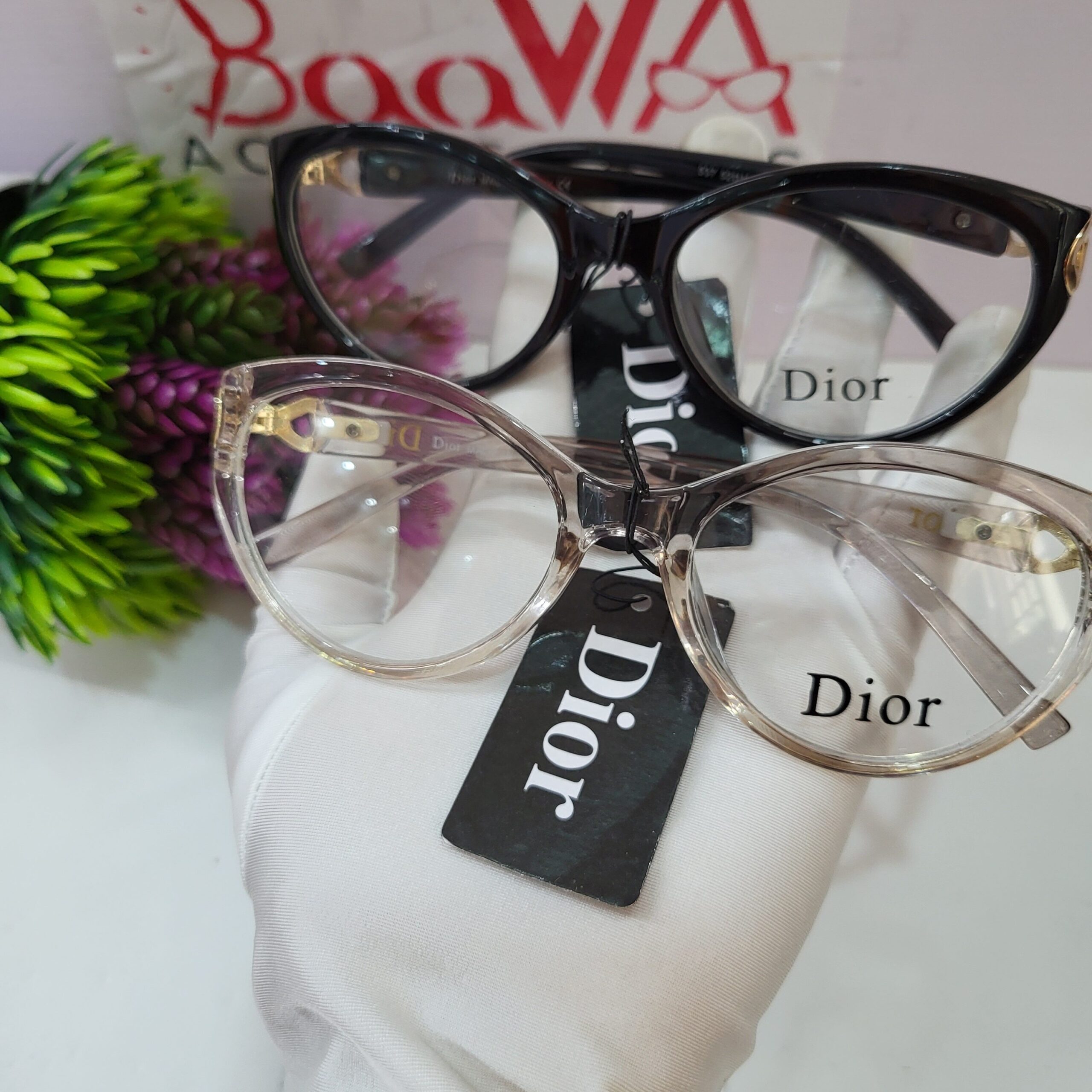 Dior Cat-Eye Full-Rim Fashion Eyeglasses - Black Clear Frame Duo