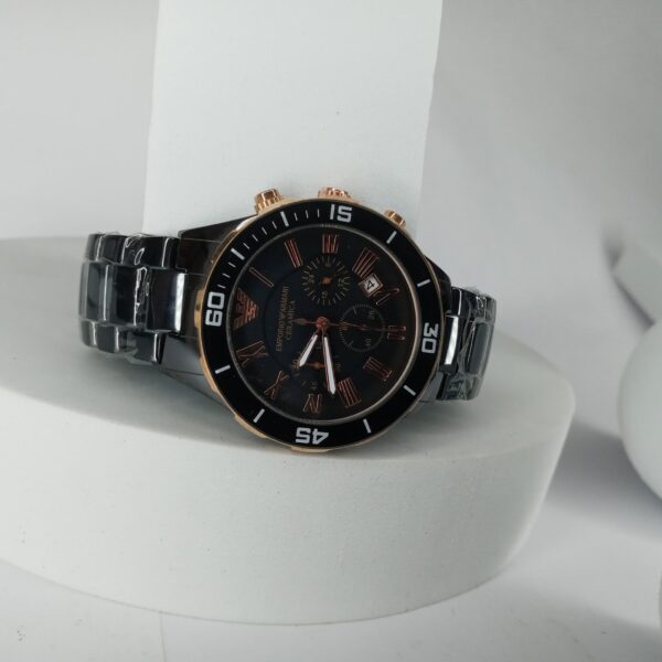 Emporio Armani Ceramica White  Rose Gold Chronograph Men's Watch