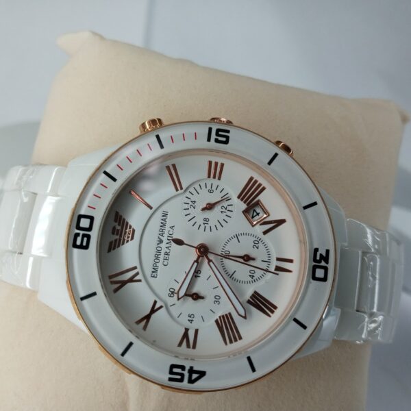 Emporio Armani Ceramica White  Rose Gold Chronograph Men's Watch