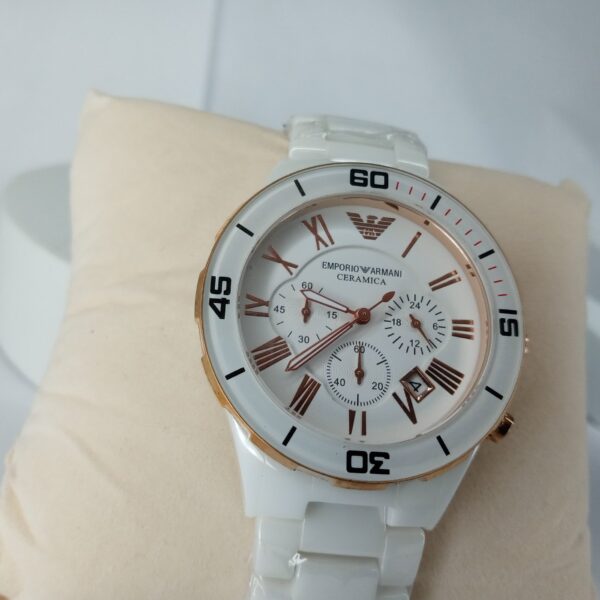 Emporio Armani Ceramica White  Rose Gold Chronograph Men's Watch