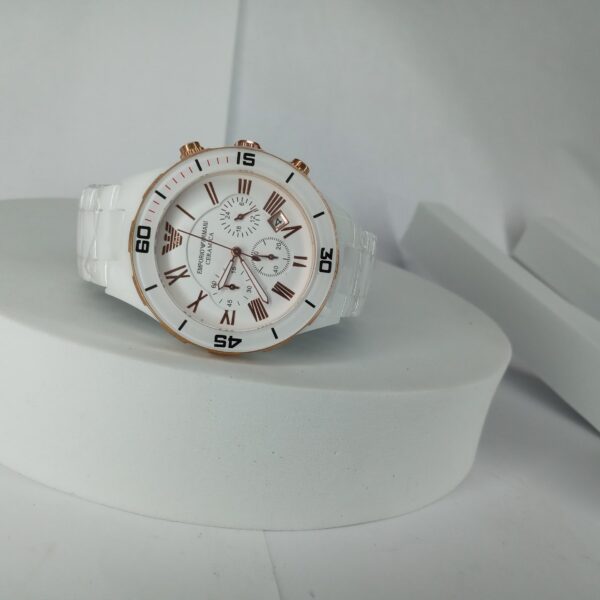 Emporio Armani Ceramica White  Rose Gold Chronograph Men's Watch