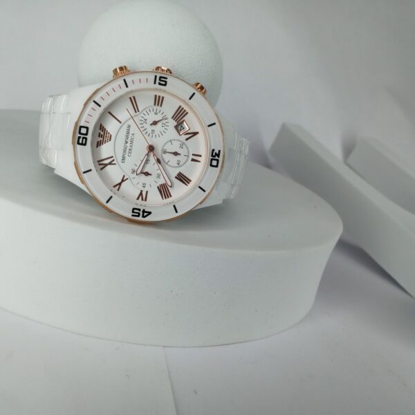 Emporio Armani Ceramica White  Rose Gold Chronograph Men's Watch