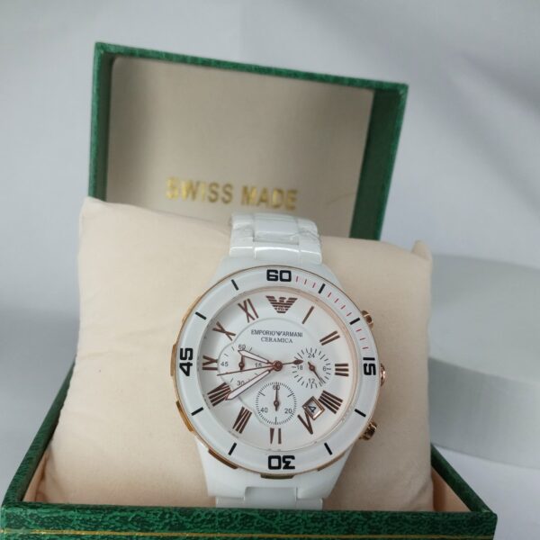 Emporio Armani Ceramica White  Rose Gold Chronograph Men's Watch