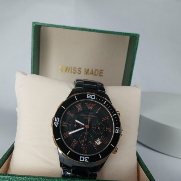 Emporio Armani Ceramica White  Rose Gold Chronograph Men's Watch