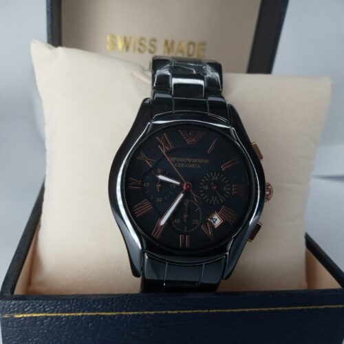 Emporio Armani Ceramica AR14109 Men's Black Chronograph Watch with Rose Gold Accents